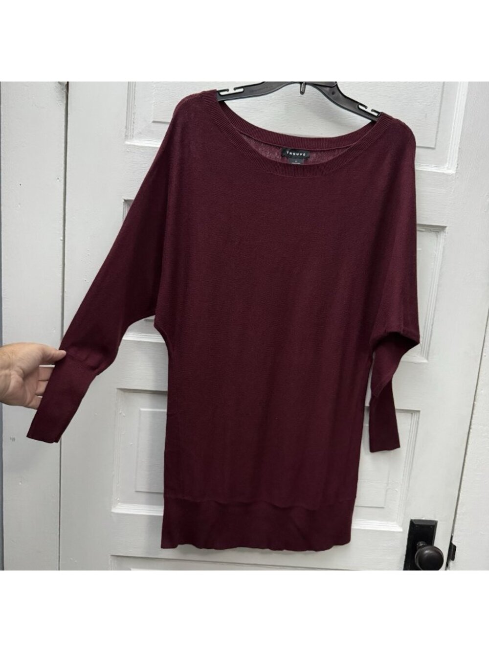 Trouvé Burgundy Dolman Sleeve Tunic Sweater Cashmere Blend Boat Neck Size S